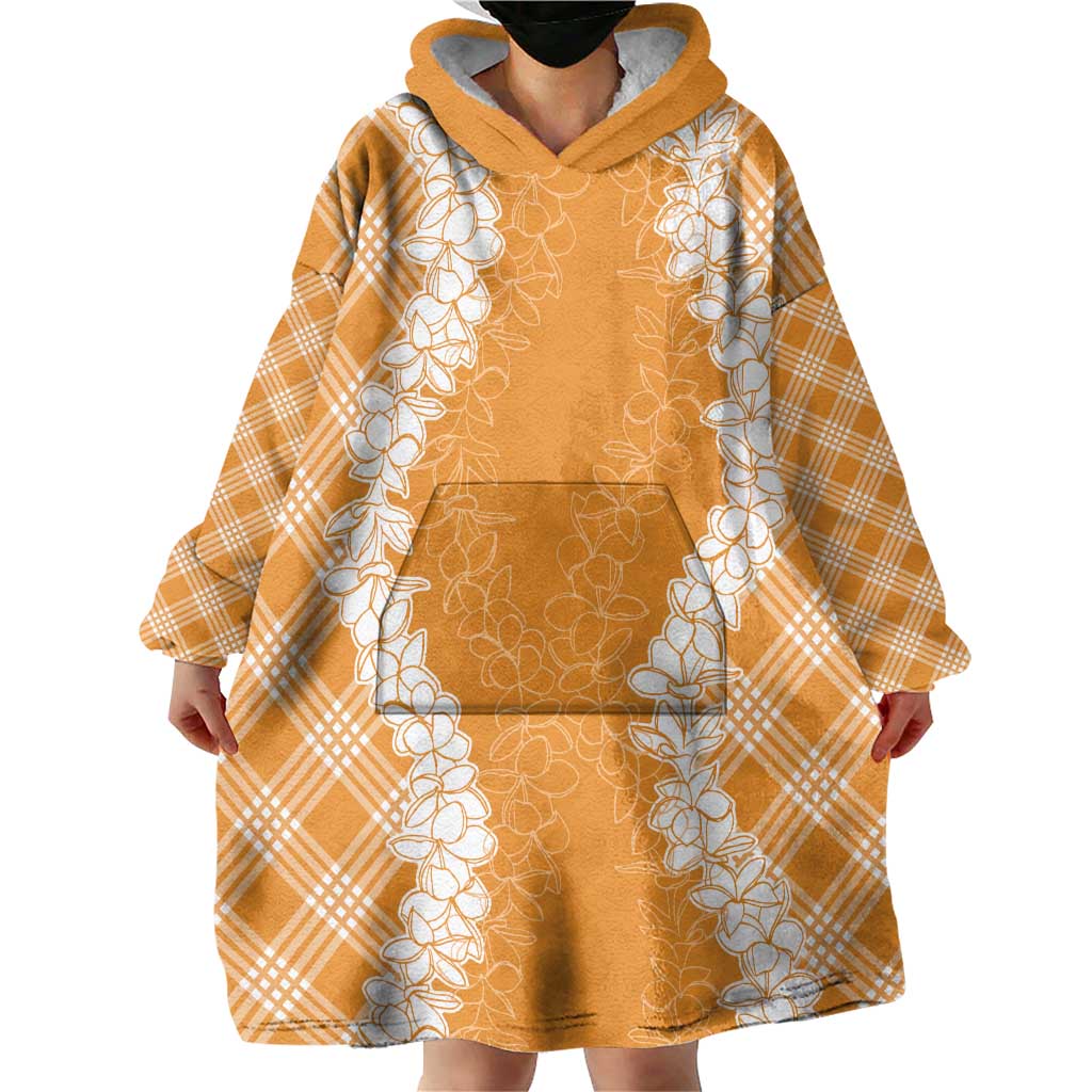 Hawaii Aloha Plumeria Lei Orange Palaka Wearable Blanket Hoodie - Polynesian Pride
