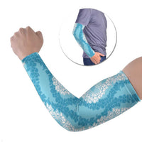 Hawaii Aloha Plumeria Lei Turquoise Palaka Arm Sleeves LT7 Set of 2 Turquoise - Polynesian Pride