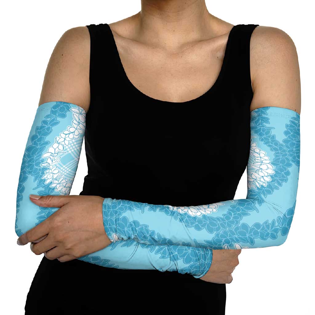 Hawaii Aloha Plumeria Lei Turquoise Palaka Arm Sleeves LT7 - Polynesian Pride