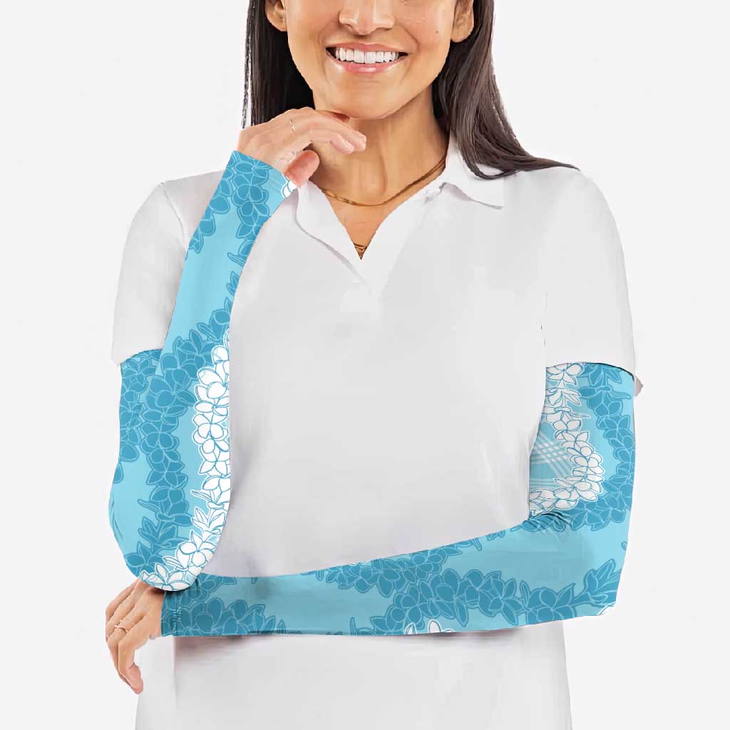 Hawaii Aloha Plumeria Lei Turquoise Palaka Arm Sleeves LT7 - Polynesian Pride