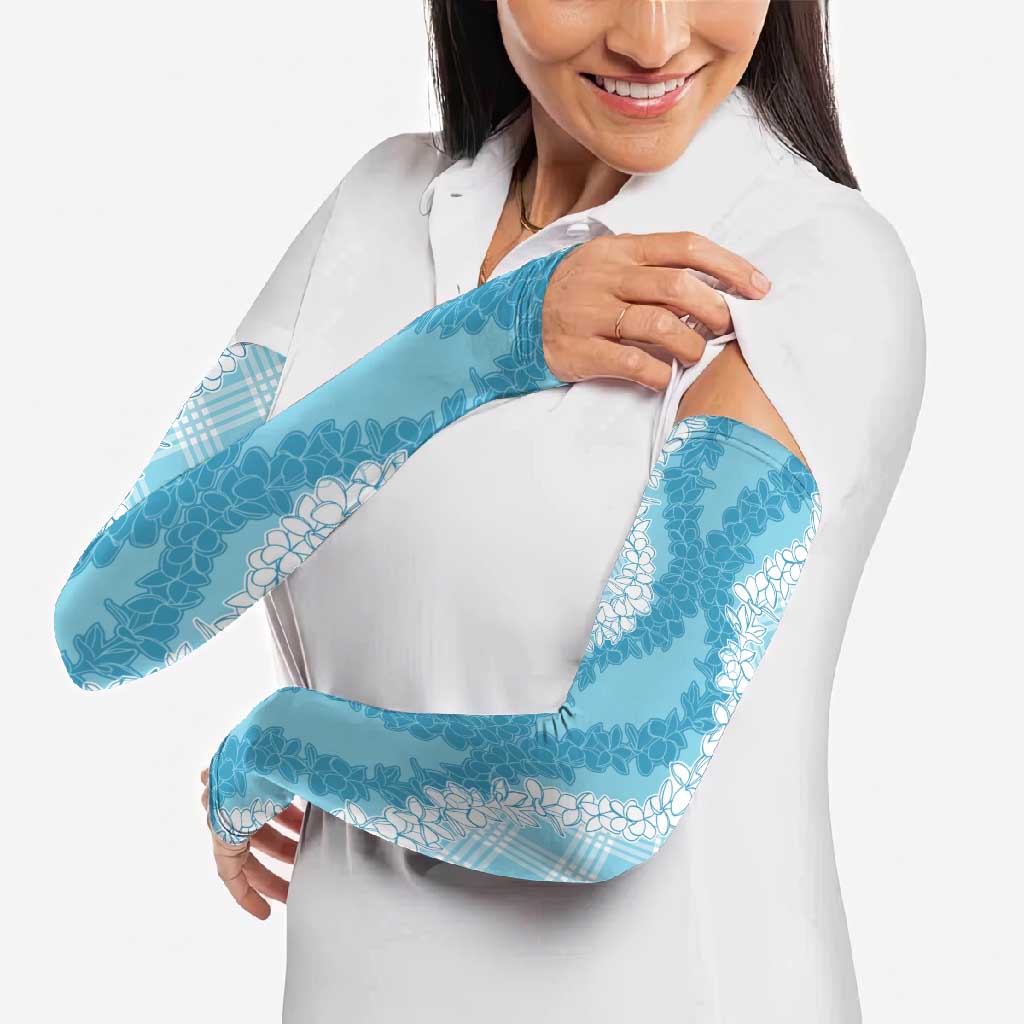 Hawaii Aloha Plumeria Lei Turquoise Palaka Arm Sleeves LT7 - Polynesian Pride