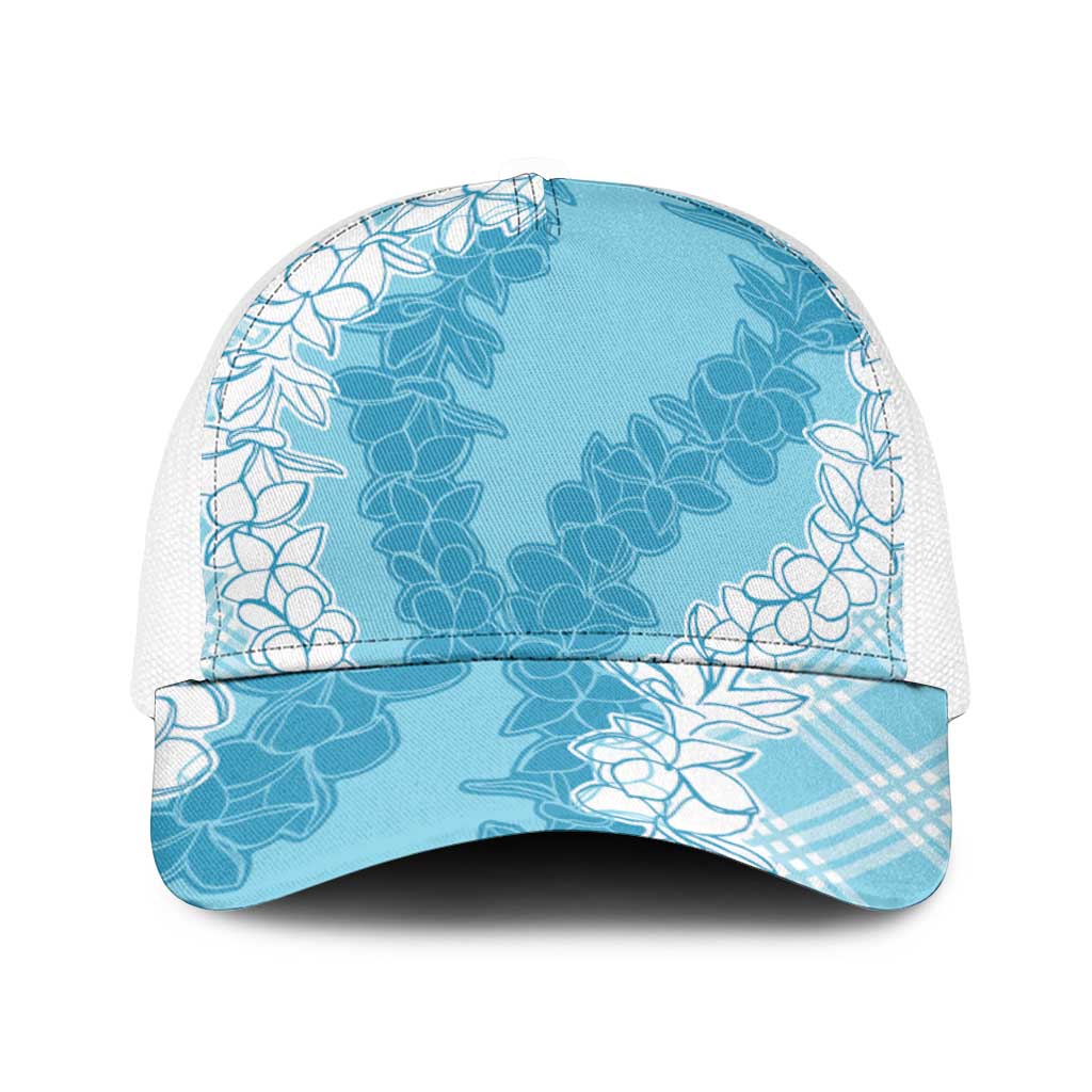 Hawaii Aloha Plumeria Lei Turquoise Palaka Baseball Net Cap - Polynesian Pride