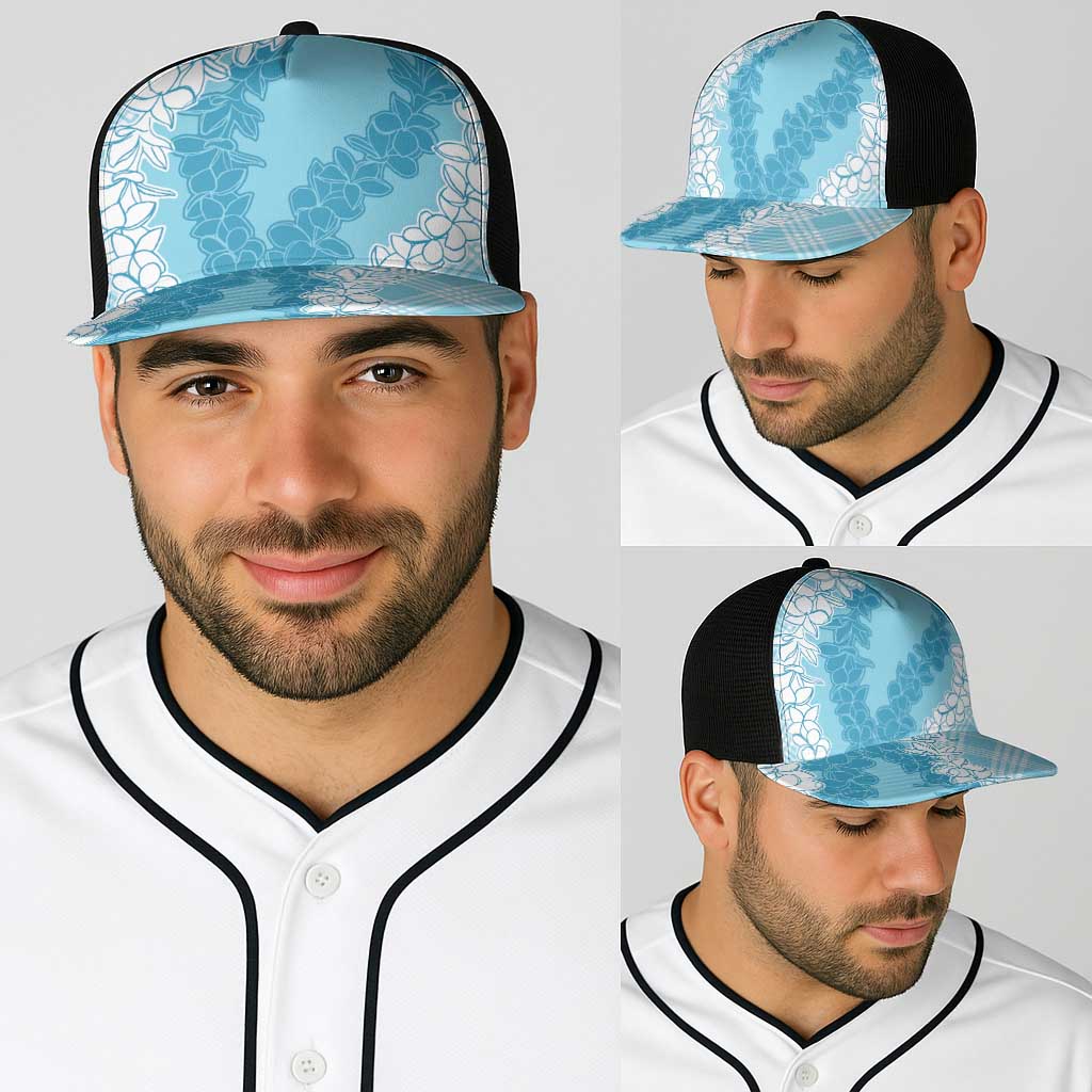 Hawaii Aloha Plumeria Lei Turquoise Palaka Baseball Net Cap - Polynesian Pride