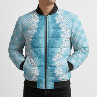 Hawaii Aloha Plumeria Lei Turquoise Palaka Bomber Puffer Jacket - Polynesian Pride