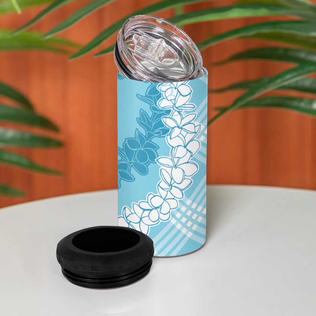 Hawaii Aloha Plumeria Lei Turquoise Palaka 4 in 1 Can Cooler Tumbler - Polynesian Pride