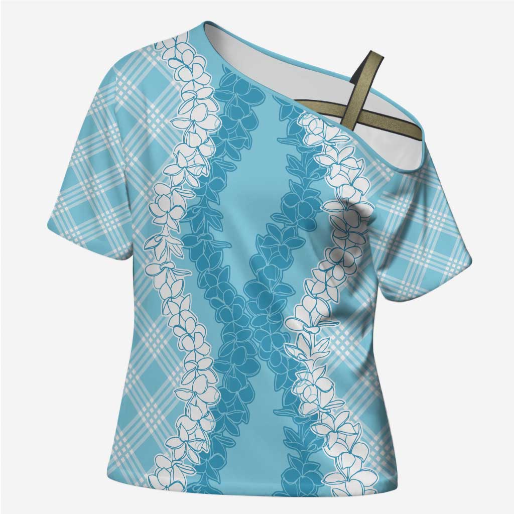 Hawaii Aloha Plumeria Lei Turquoise Palaka Cross Shoulder Shirt - Polynesian Pride