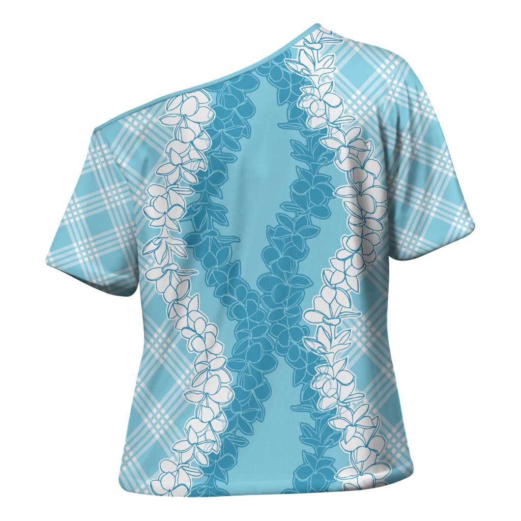 Hawaii Aloha Plumeria Lei Turquoise Palaka Cross Shoulder Shirt - Polynesian Pride