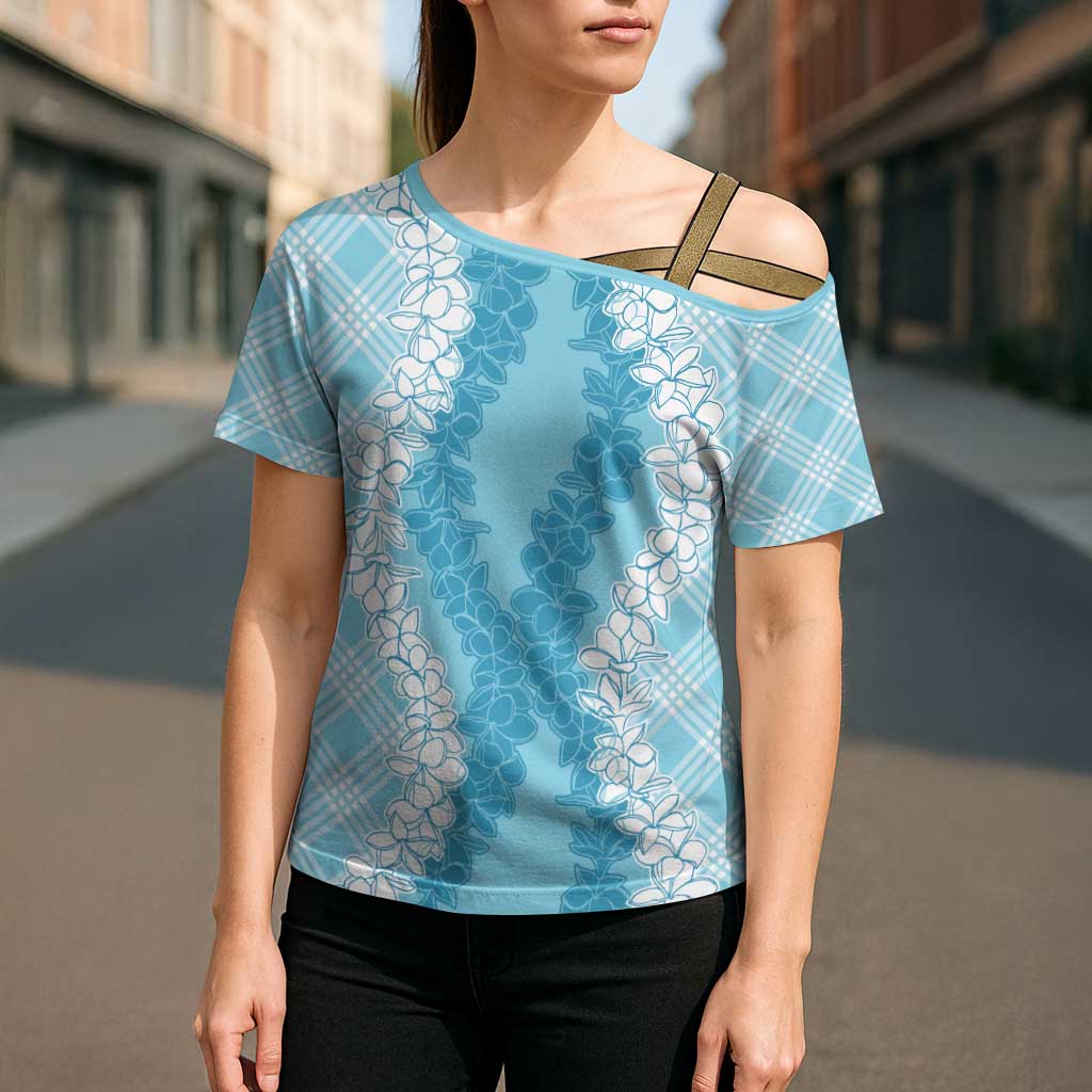 Hawaii Aloha Plumeria Lei Turquoise Palaka Cross Shoulder Shirt - Polynesian Pride