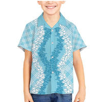 Hawaii Aloha Plumeria Lei Turquoise Palaka Family Matching Mermaid Dress and Hawaiian Shirt - Polynesian Pride