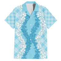Hawaii Aloha Plumeria Lei Turquoise Palaka Family Matching Off Shoulder Maxi Dress and Hawaiian Shirt - Polynesian Pride