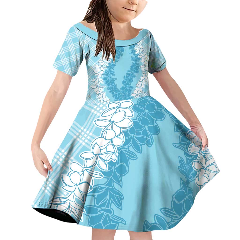 Hawaii Aloha Plumeria Lei Turquoise Palaka Family Matching Off Shoulder Short Dress and Hawaiian Shirt - Polynesian Pride