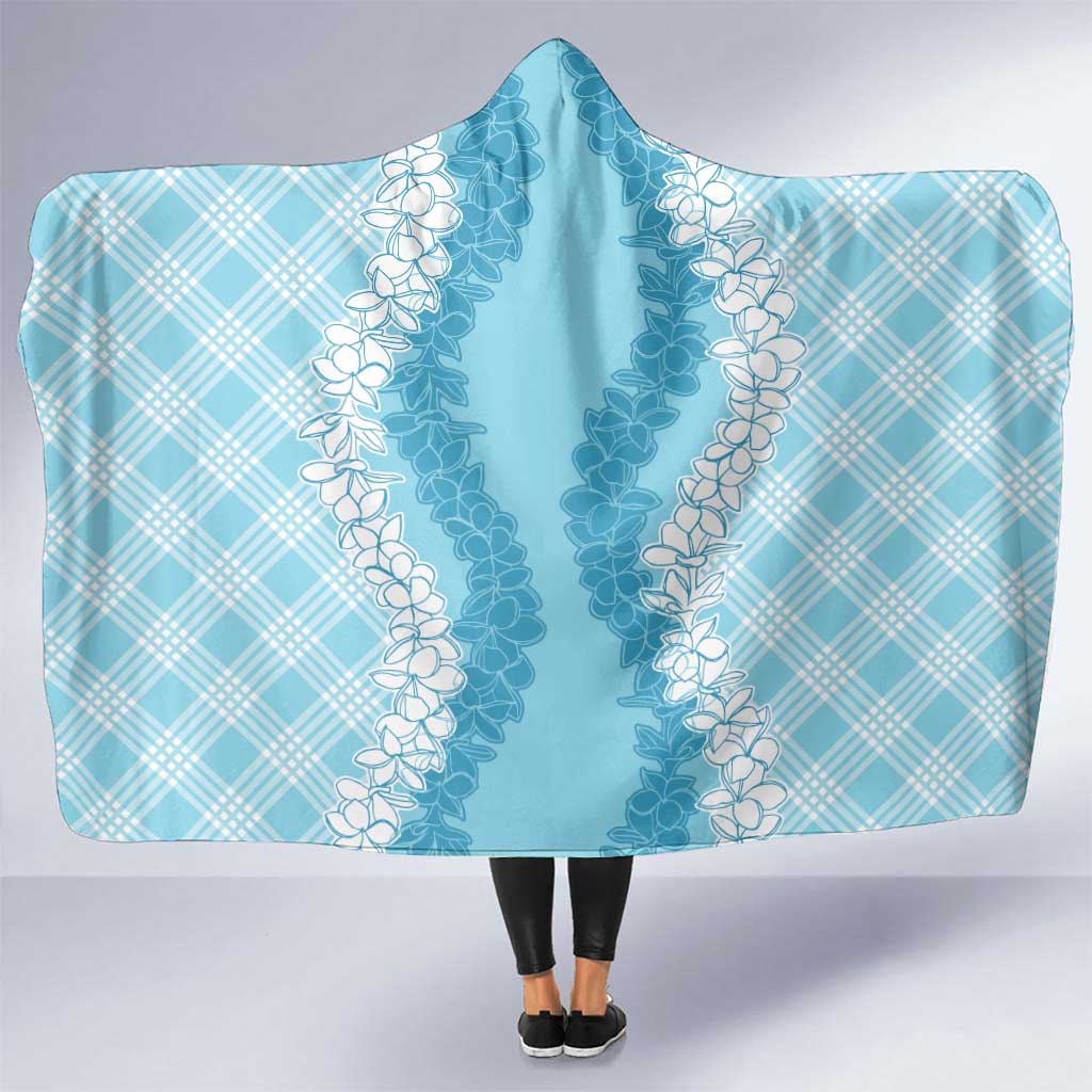 Hawaii Aloha Plumeria Lei Turquoise Palaka Hooded Blanket - Polynesian Pride