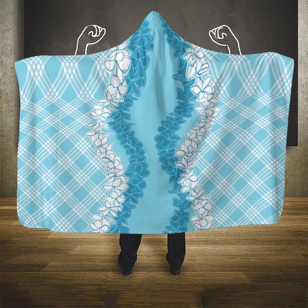 Hawaii Aloha Plumeria Lei Turquoise Palaka Hooded Blanket LT7 - Polynesian Pride
