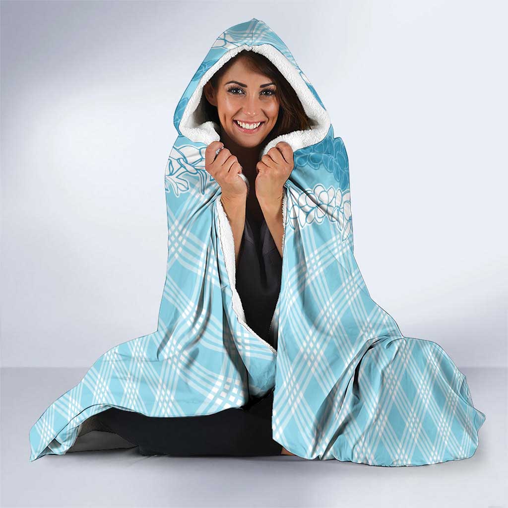 Hawaii Aloha Plumeria Lei Turquoise Palaka Hooded Blanket LT7 - Polynesian Pride