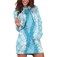 Hawaii Aloha Plumeria Lei Turquoise Palaka Hoodie Dress - Polynesian Pride