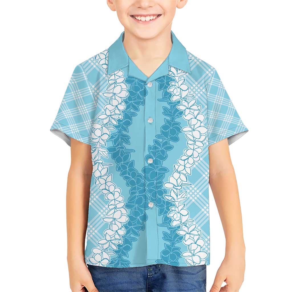 Hawaii Aloha Plumeria Lei Turquoise Palaka Kid Hawaiian Shirt - Polynesian Pride