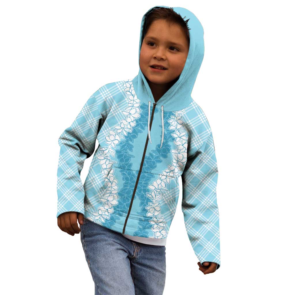Hawaii Aloha Plumeria Lei Turquoise Palaka Kid Hoodie - Polynesian Pride