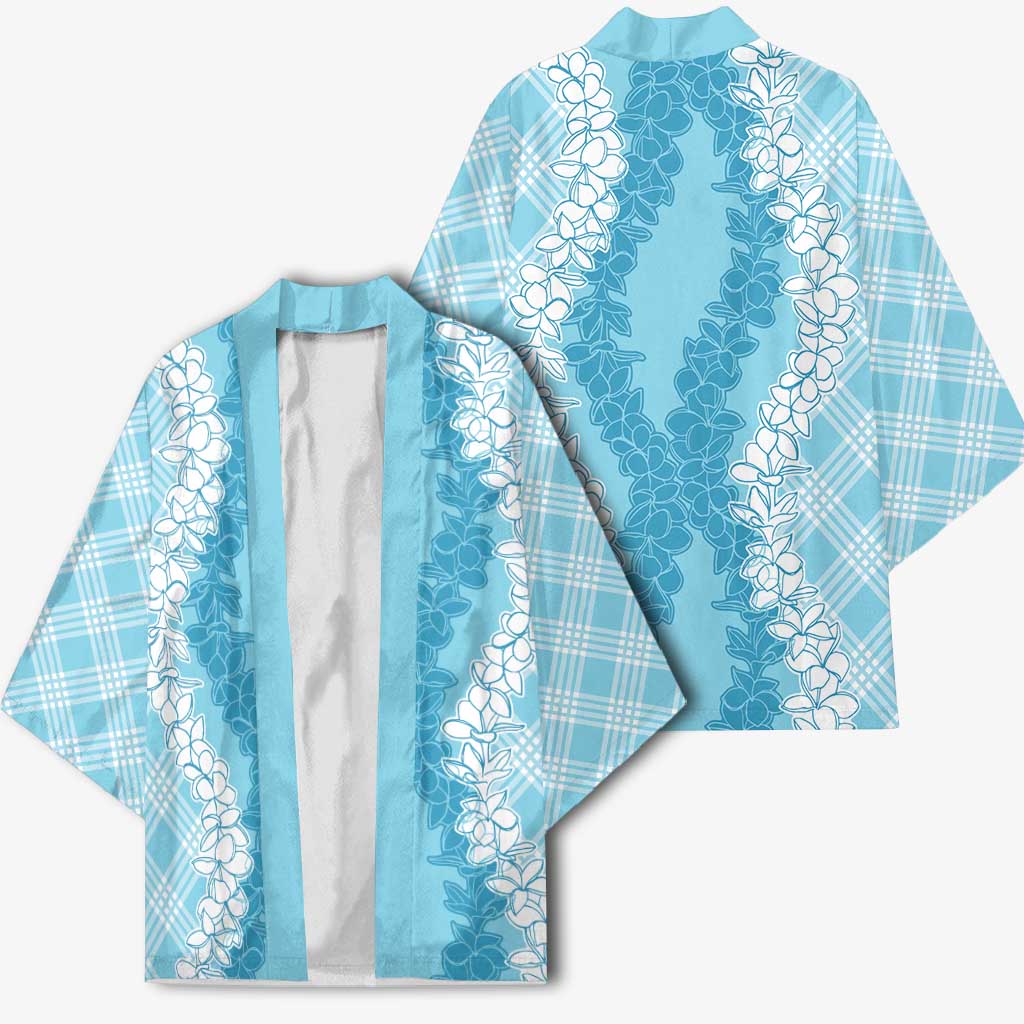 Hawaii Aloha Plumeria Lei Turquoise Palaka Kimono - Polynesian Pride