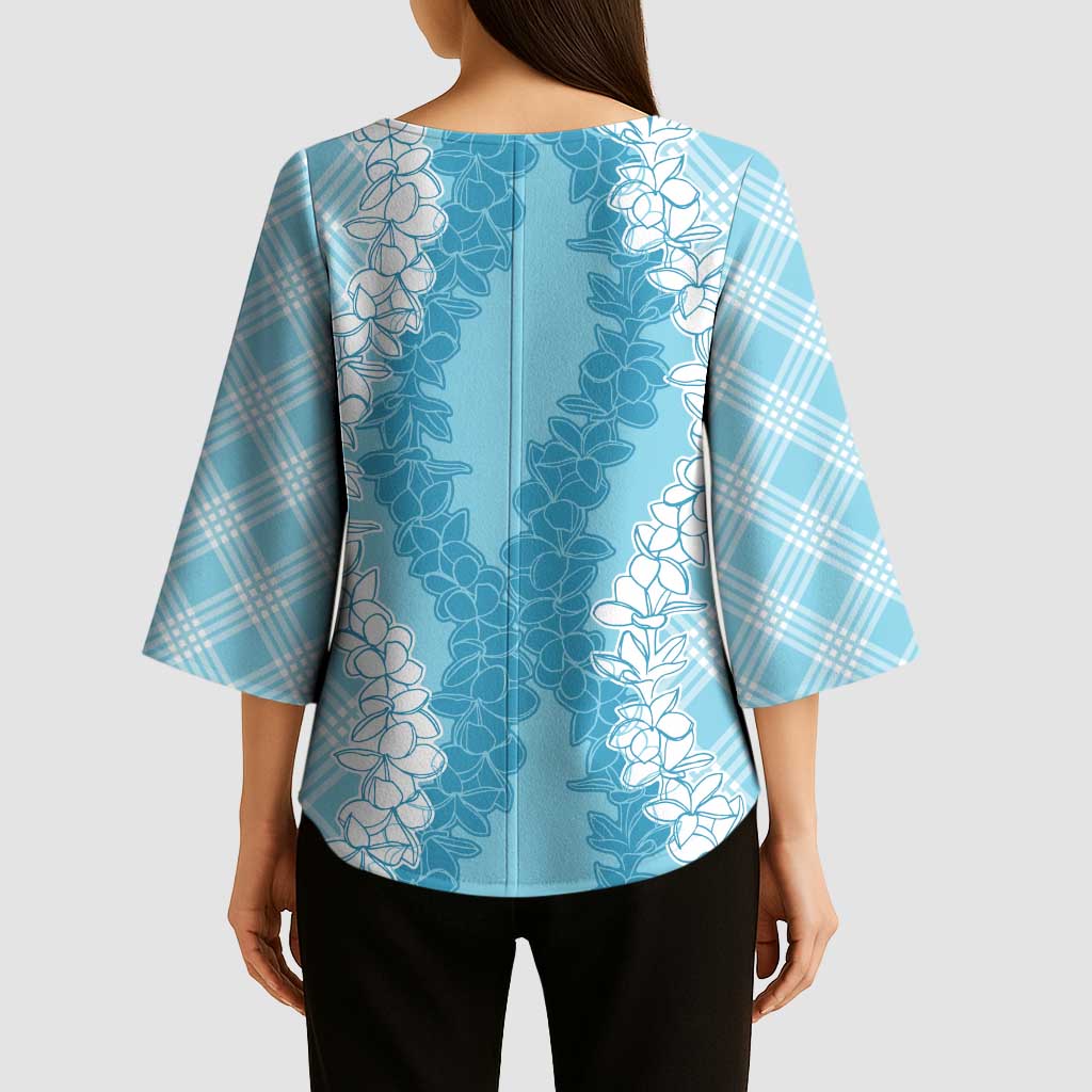 Hawaii Aloha Plumeria Lei Turquoise Palaka Kimono Sleeve Blouse - Polynesian Pride