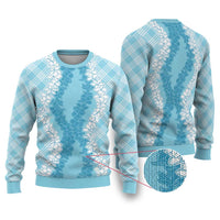 Hawaii Aloha Plumeria Lei Turquoise Palaka Ugly Christmas Sweater - Polynesian Pride