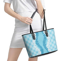 Hawaii Aloha Plumeria Lei Turquoise Palaka Leather Tote Bag - Polynesian Pride