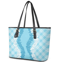 Hawaii Aloha Plumeria Lei Turquoise Palaka Leather Tote Bag - Polynesian Pride