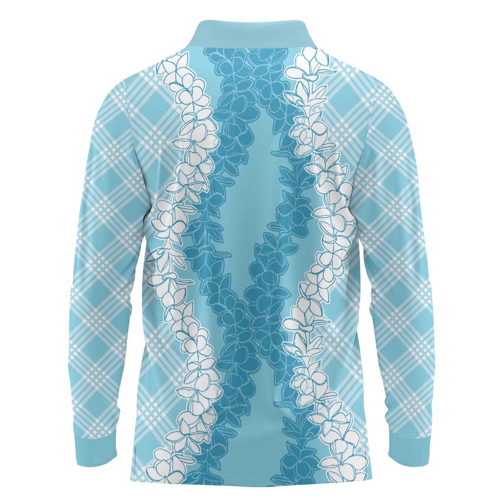 Hawaii Aloha Plumeria Lei Turquoise Palaka Long Sleeve Polo Shirt - Polynesian Pride