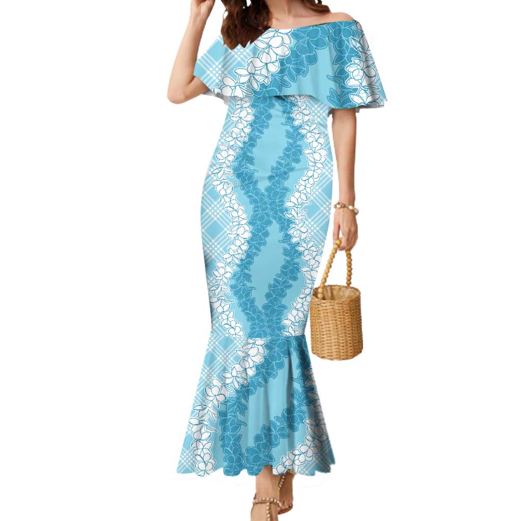 Hawaii Aloha Plumeria Lei Turquoise Palaka Mermaid Dress - Polynesian Pride