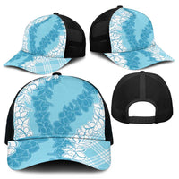 Hawaii Aloha Plumeria Lei Turquoise Palaka Mesh Trucker Cap - Polynesian Pride