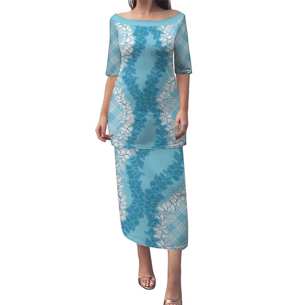 Hawaii Aloha Plumeria Lei Turquoise Palaka Puletasi LT7 Long Dress Turquoise - Polynesian Pride