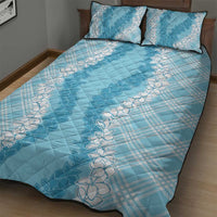 Hawaii Aloha Plumeria Lei Turquoise Palaka Quilt Bed Set - Polynesian Pride