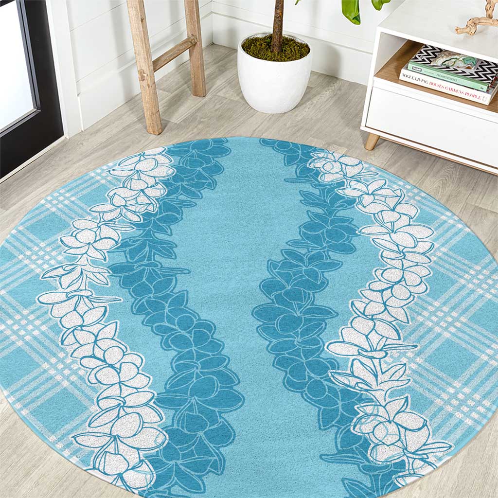 Hawaii Aloha Plumeria Lei Turquoise Palaka Round Carpet - Polynesian Pride