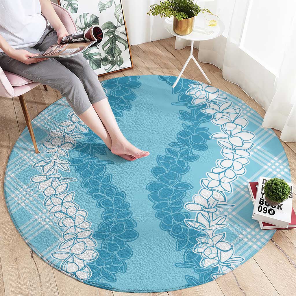 Hawaii Aloha Plumeria Lei Turquoise Palaka Round Carpet LT7 - Polynesian Pride