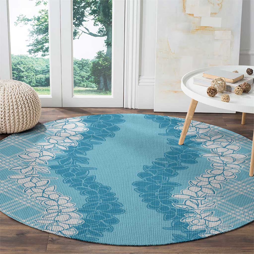 Hawaii Aloha Plumeria Lei Turquoise Palaka Round Carpet LT7 - Polynesian Pride