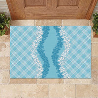 Hawaii Aloha Plumeria Lei Turquoise Palaka Rubber Doormat - Polynesian Pride