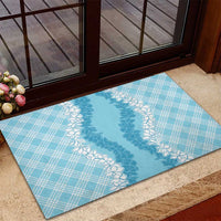 Hawaii Aloha Plumeria Lei Turquoise Palaka Rubber Doormat - Polynesian Pride