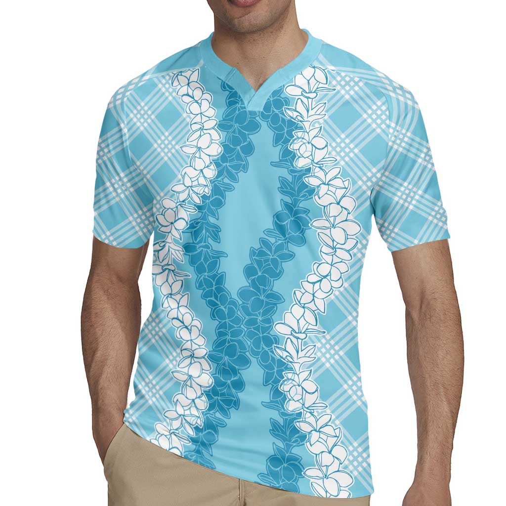 Hawaii Aloha Plumeria Lei Turquoise Palaka Rugby Jersey - Polynesian Pride