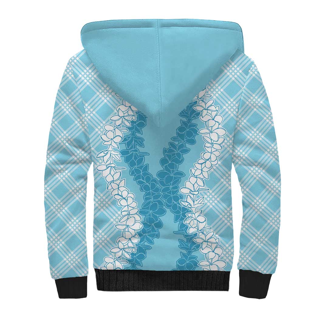 Hawaii Aloha Plumeria Lei Turquoise Palaka Sherpa Hoodie - Polynesian Pride