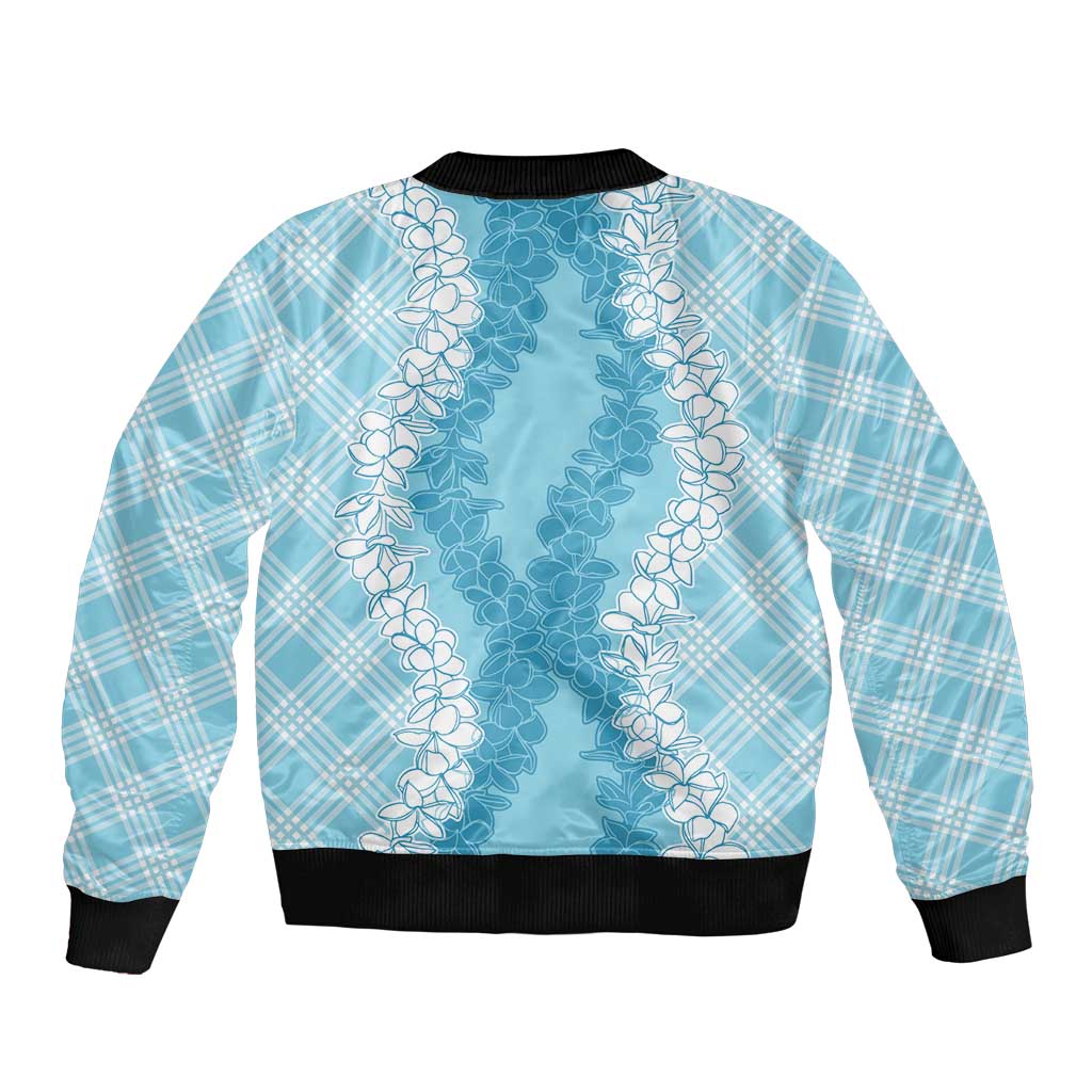 Hawaii Aloha Plumeria Lei Turquoise Palaka Sleeve Zip Bomber Jacket LT7 - Polynesian Pride