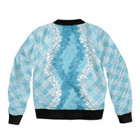 Hawaii Aloha Plumeria Lei Turquoise Palaka Sleeve Zip Bomber Jacket LT7 - Polynesian Pride
