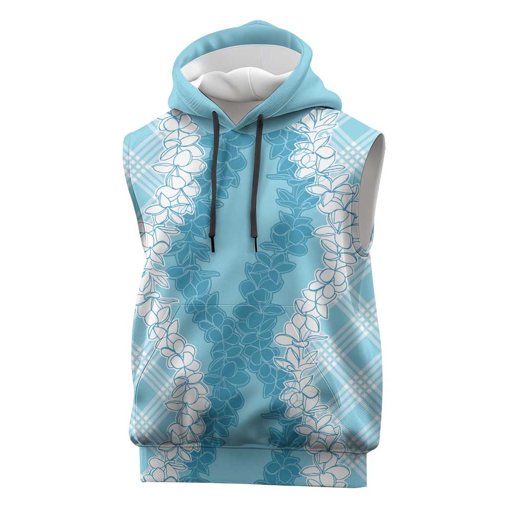 Hawaii Aloha Plumeria Lei Turquoise Palaka Sleeveless Hoodie - Polynesian Pride