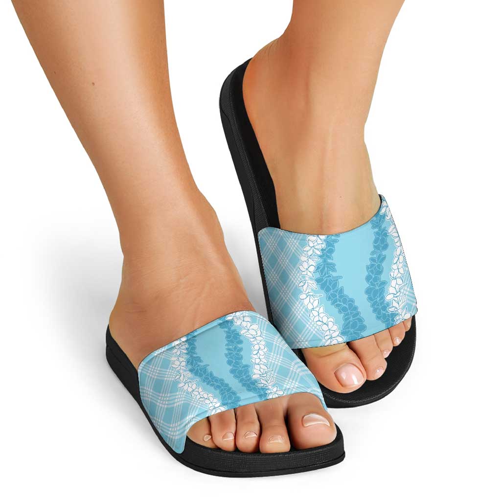 Hawaii Aloha Plumeria Lei Turquoise Palaka Slide Sandals LT7 - Polynesian Pride