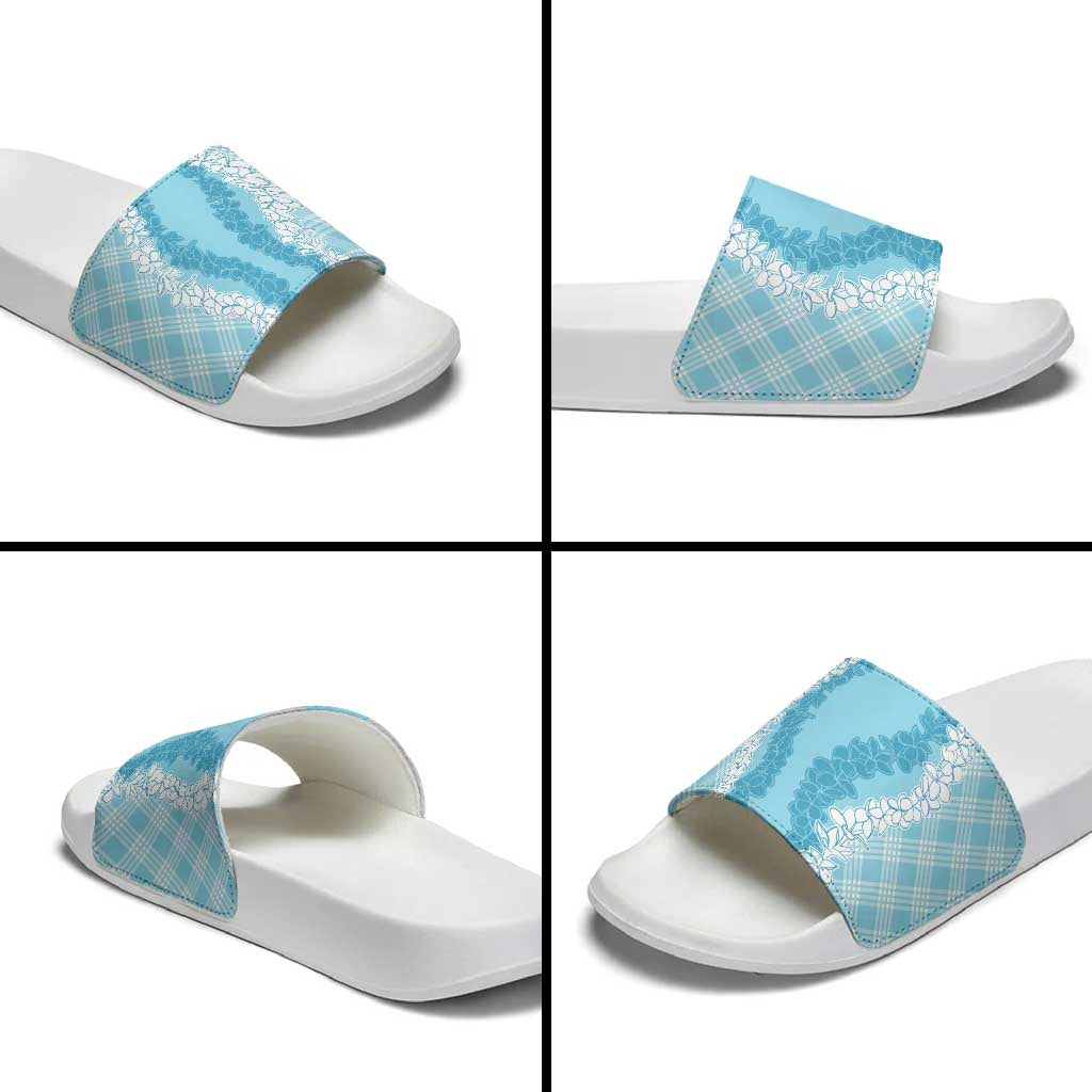 Hawaii Aloha Plumeria Lei Turquoise Palaka Slide Sandals LT7 - Polynesian Pride