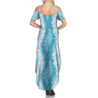 Hawaii Aloha Plumeria Lei Turquoise Palaka Summer Maxi Dress - Polynesian Pride