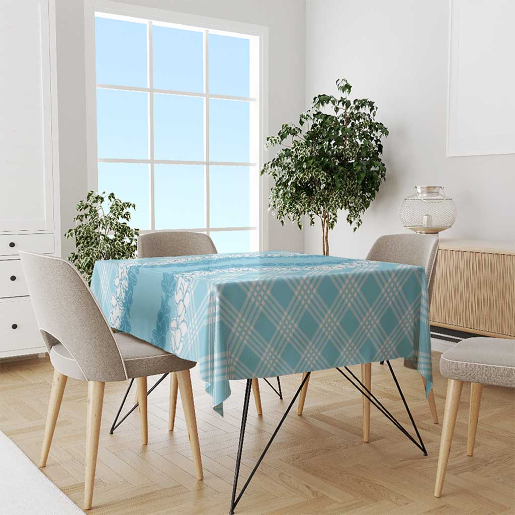 Hawaii Aloha Plumeria Lei Turquoise Palaka Tablecloth - Polynesian Pride