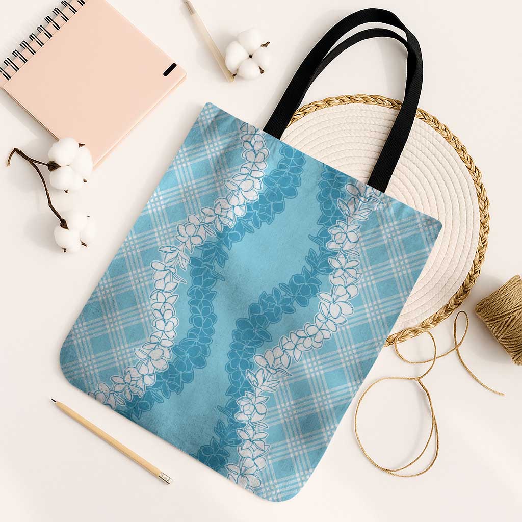 Hawaii Aloha Plumeria Lei Turquoise Palaka Tote Bag - Polynesian Pride