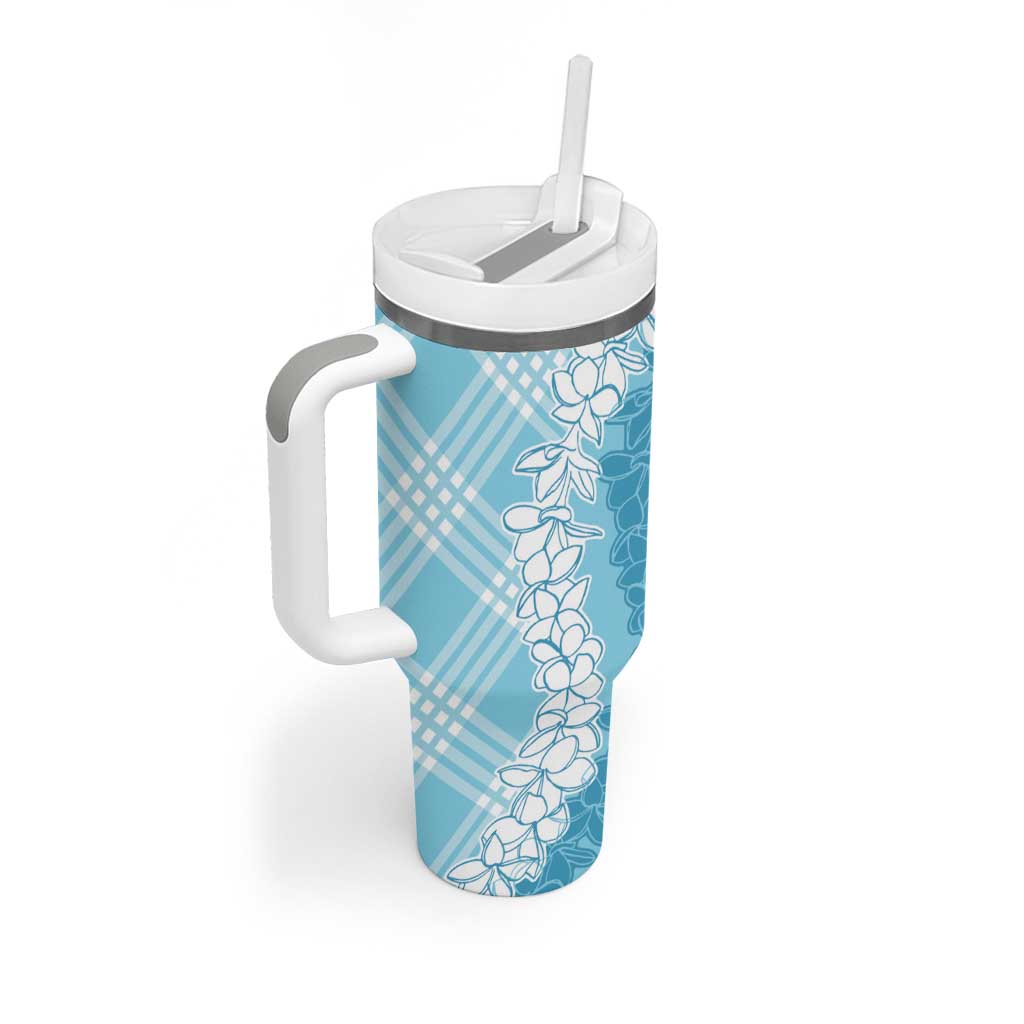 Hawaii Aloha Plumeria Lei Turquoise Palaka Tumbler With Handle - Polynesian Pride