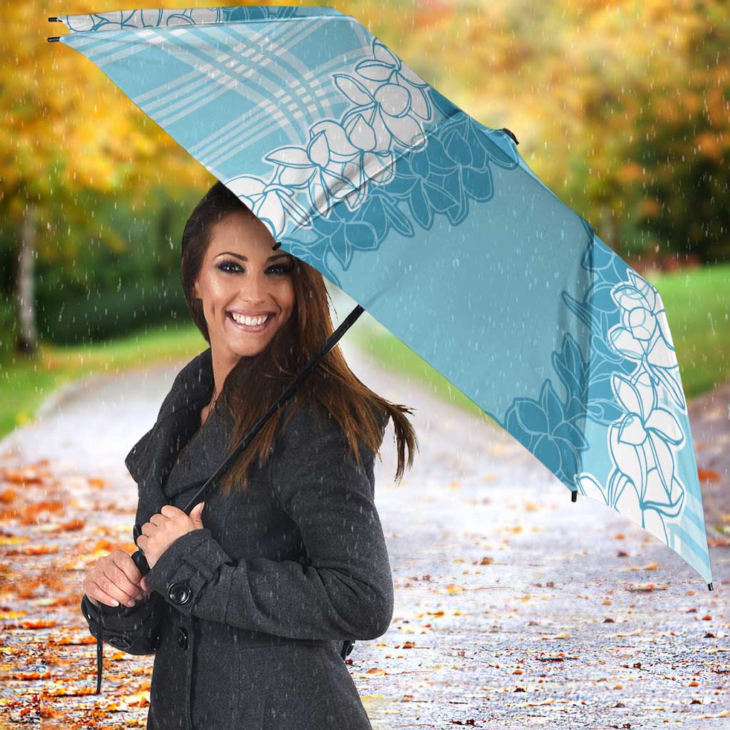Hawaii Aloha Plumeria Lei Turquoise Palaka Umbrella - Polynesian Pride