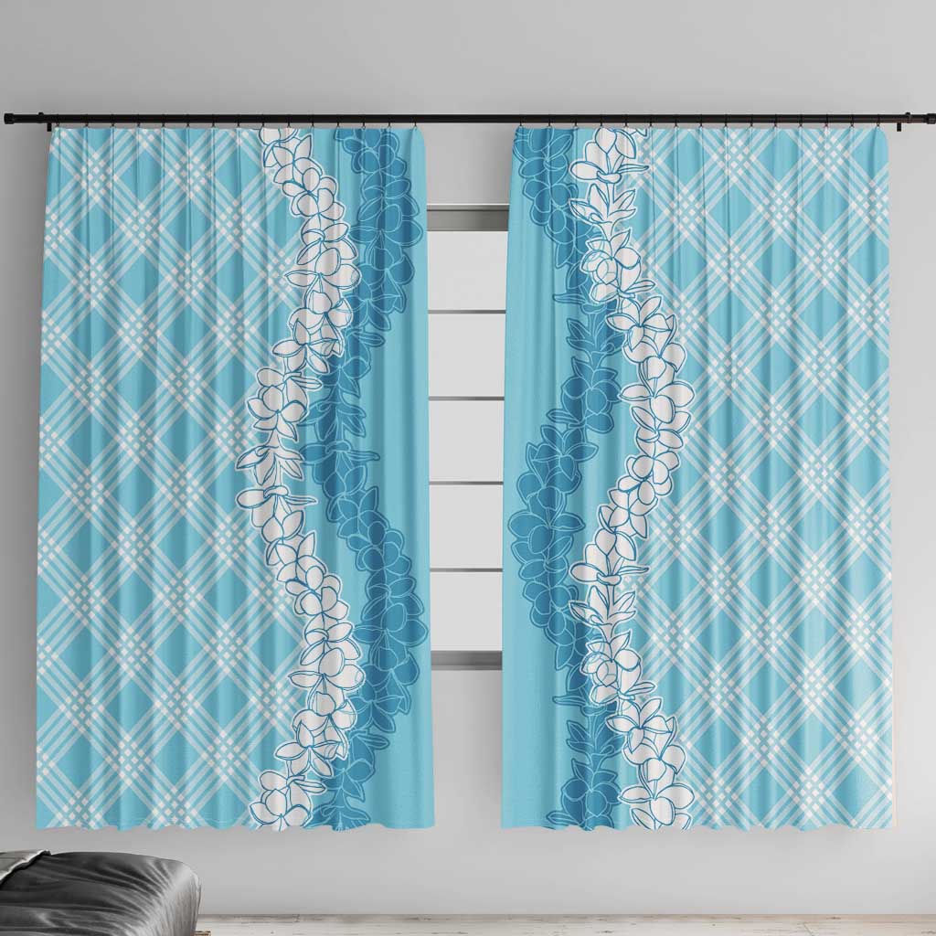 Hawaii Aloha Plumeria Lei Turquoise Palaka Window Curtain LT7 With Hooks Turquoise - Polynesian Pride