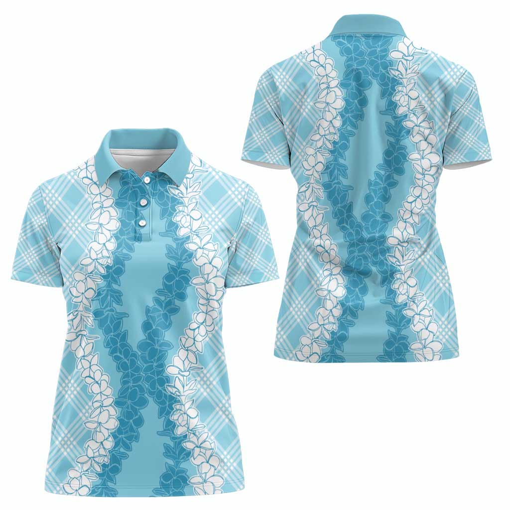 Hawaii Aloha Plumeria Lei Turquoise Palaka Women Polo Shirt - Polynesian Pride